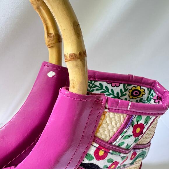Vera Bradley Viva La Vera Bamboo Handle Straw Purse Medium Tote Handbag Retired - Picture 10 of 13